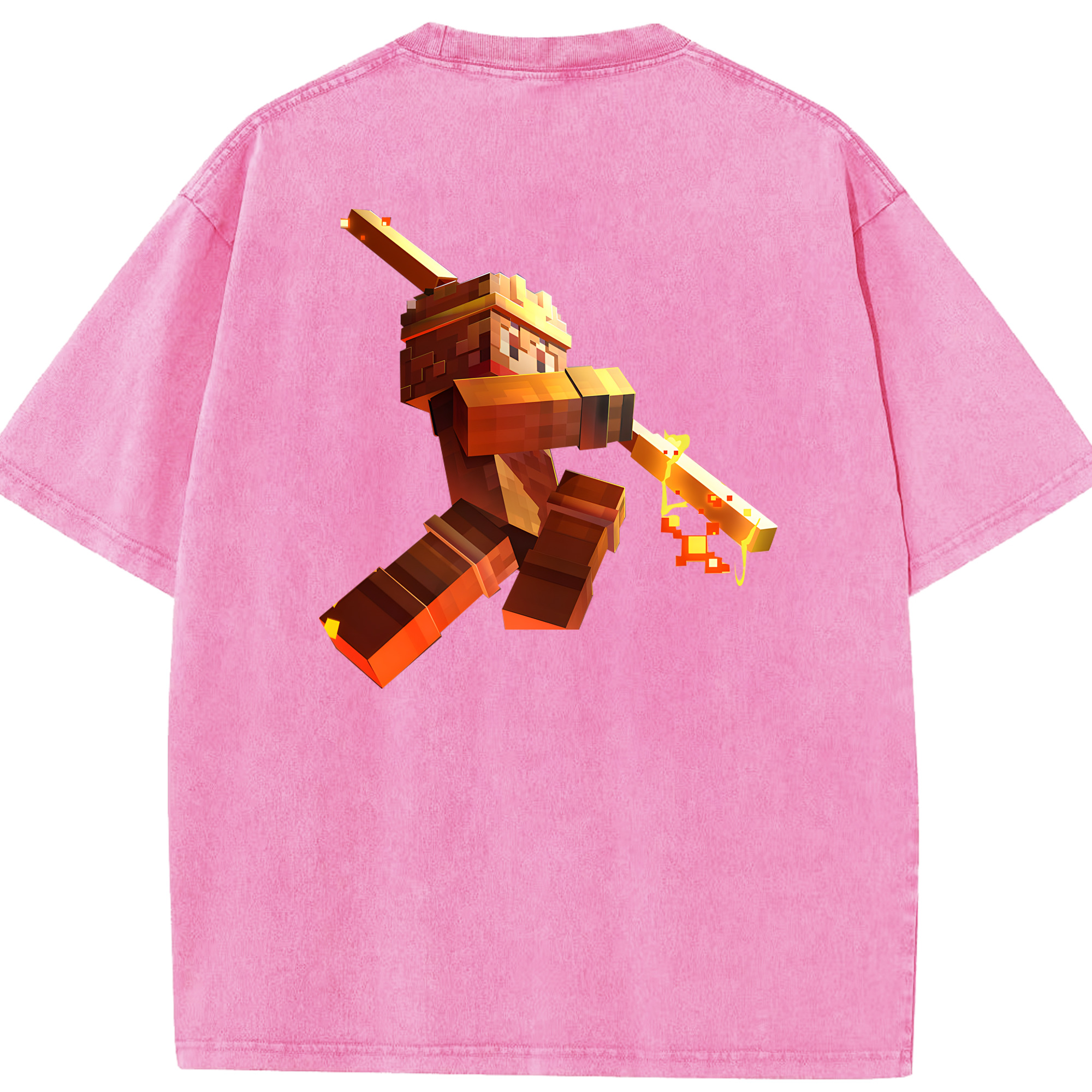 （画像用） マインクラフト ブロックの世界 Minecraft MC Block world 綿100% ヴィンテージ風 半袖Tシャツ（背面プリント）